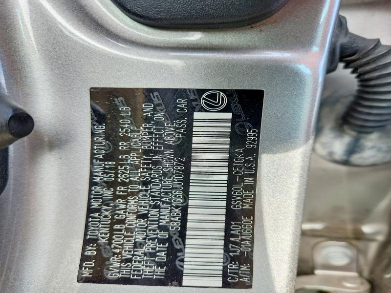 Продаж на аукціоні авто 2018 Lexus Es, vin: 58ABK1GG6JU107872, номер лоту: 69103536