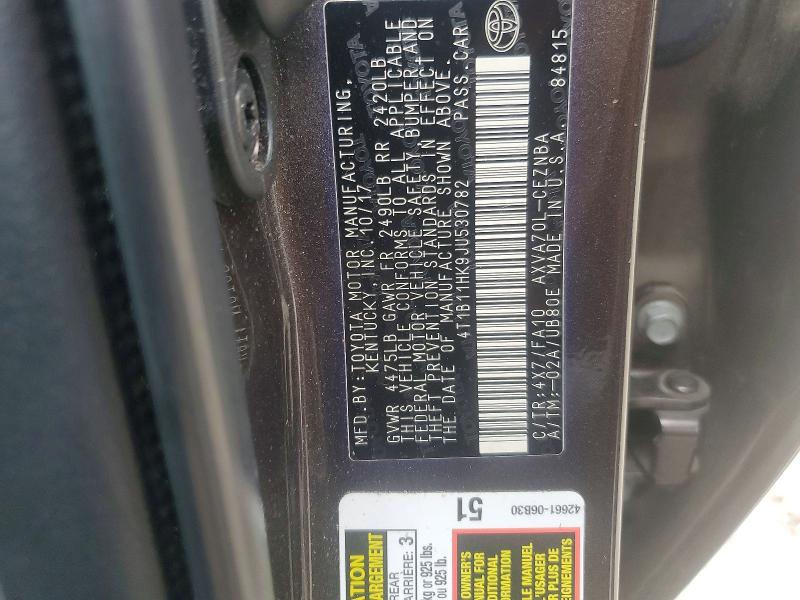 2018 Toyota Camry მანქანა იყიდება აუქციონზე, vin: 4T1B11HK9JU530782, აუქციონის ნომერი: 69858296