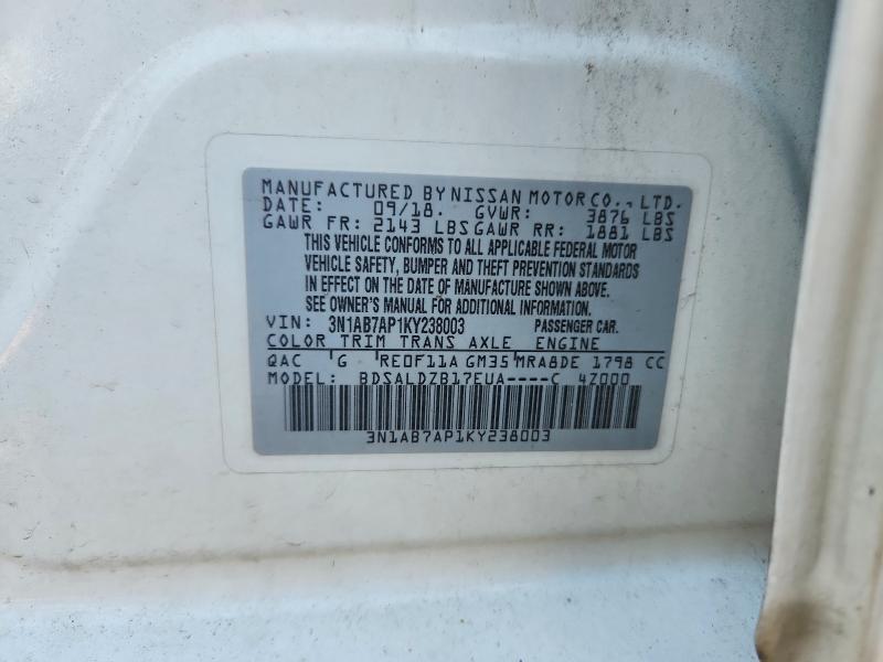 Aukcja sprzedaży 2019 Nissan Sentra, vin: 3N1AB7AP1KY238003, numer aukcji: 66935726