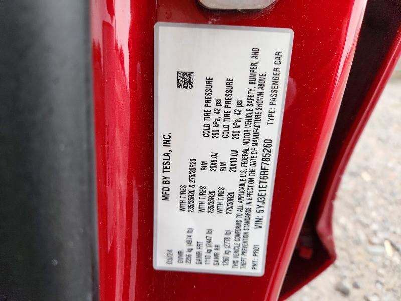 65442056 :رقم المزاد ، 5YJ3E1ET6RF785260 vin ، 2024 Tesla Model 3 مزاد بيع