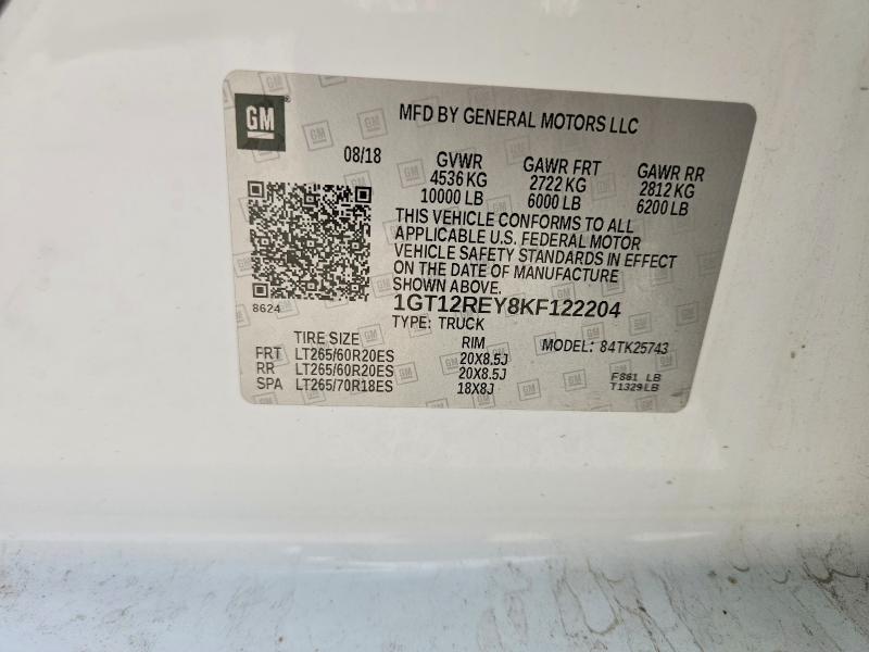 69695736 :رقم المزاد ، 1GT12REY8KF122204 vin ، 2019 Gmc Sierra مزاد بيع