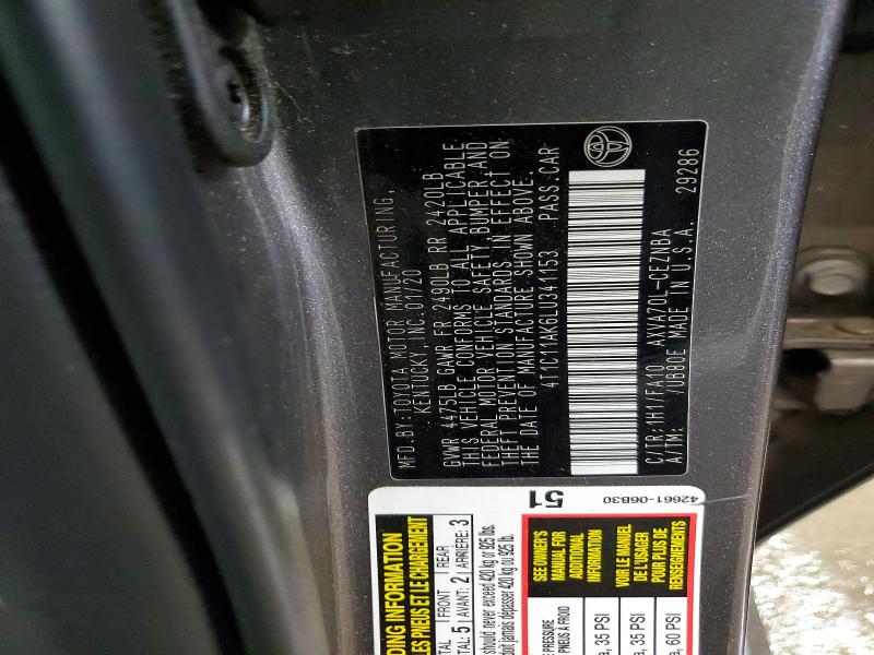Aukcja sprzedaży 2020 Toyota Camry, vin: 4T1C11AK6LU341153        , numer aukcji: 68807616