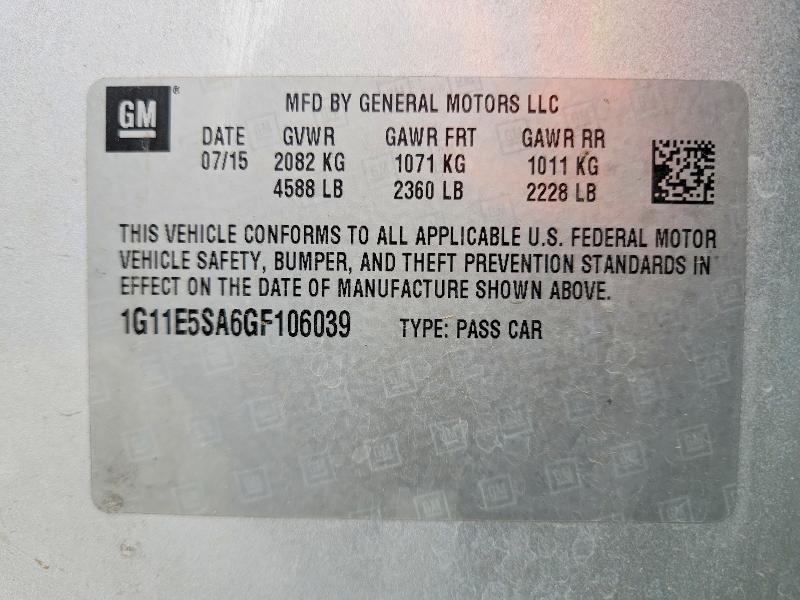 70381486 :رقم المزاد ، 1G11E5SA6GF106039 vin ، 2016 Chevrolet Malibu Limited مزاد بيع