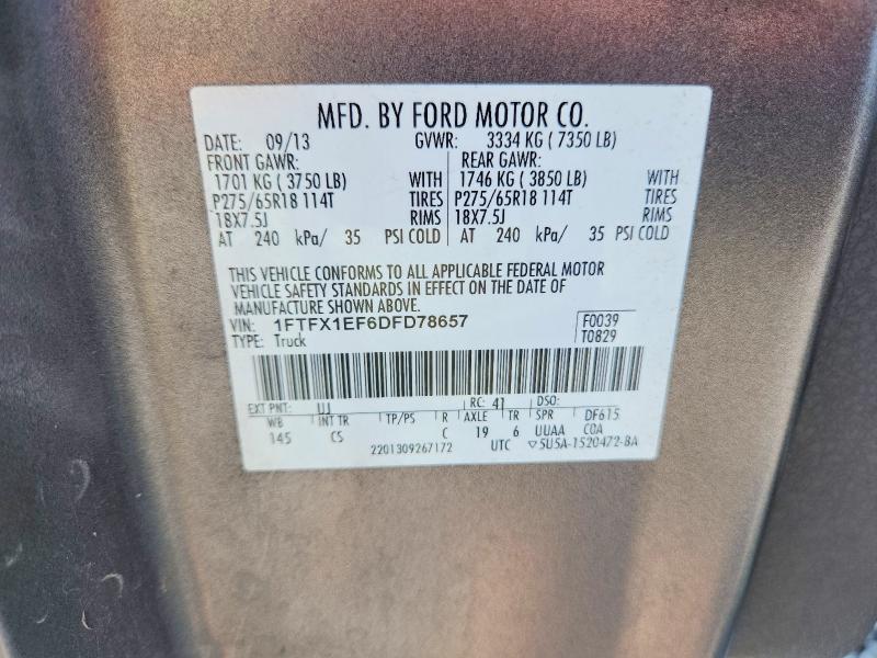 2013 Ford F150 მანქანა იყიდება აუქციონზე, vin: 1FTFX1EF6DFD78657, აუქციონის ნომერი: 67560136