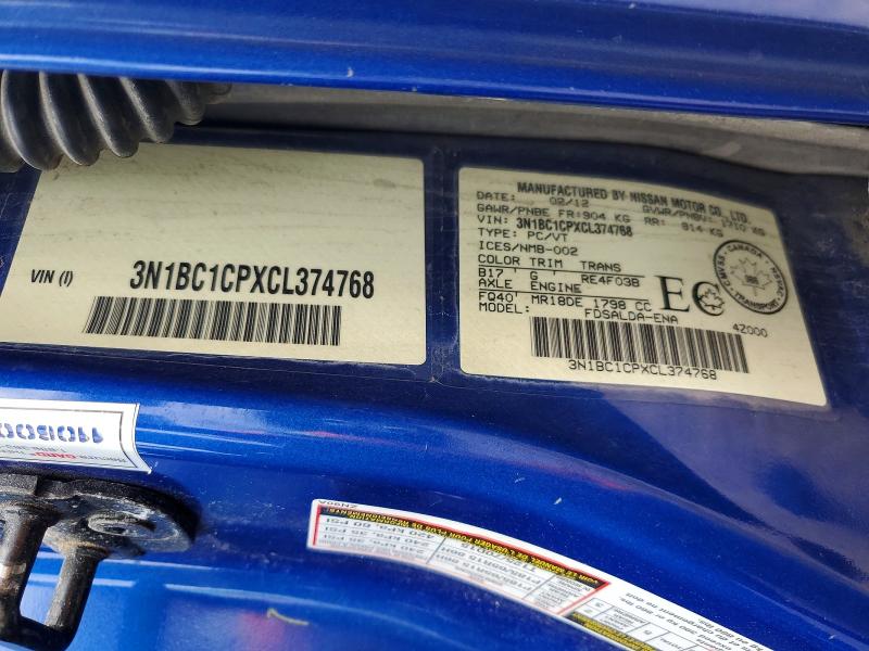 70661626 :رقم المزاد ، 3N1BC1CPXCL374768 vin ، 2012 Nissan Versa مزاد بيع
