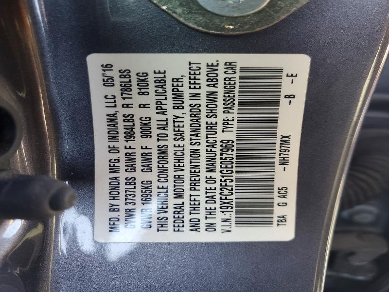 Aukcja sprzedaży 2016 Honda Civic, vin: 19XFC2F51GE057969, numer aukcji: 70177696