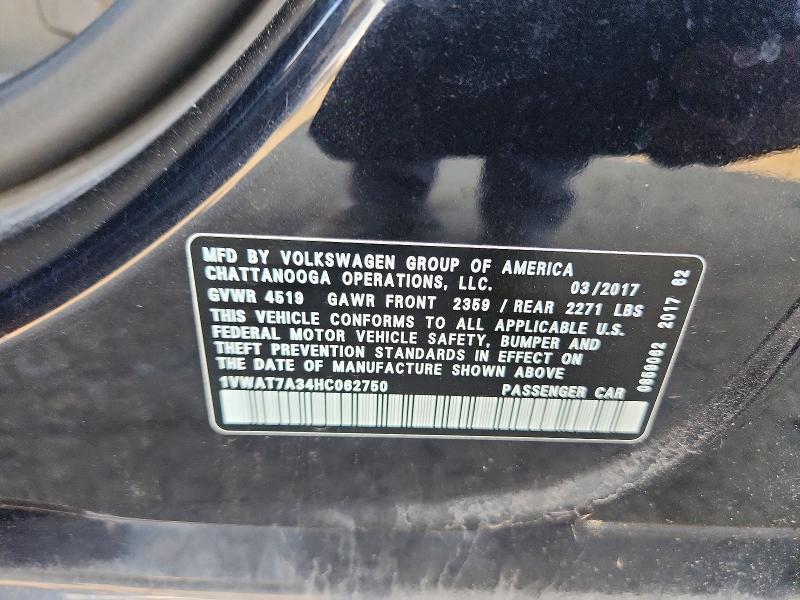 Продаж на аукціоні авто 2017 Volkswagen Passat, vin: 1VWAT7A34HC062750, номер лоту: 69569486