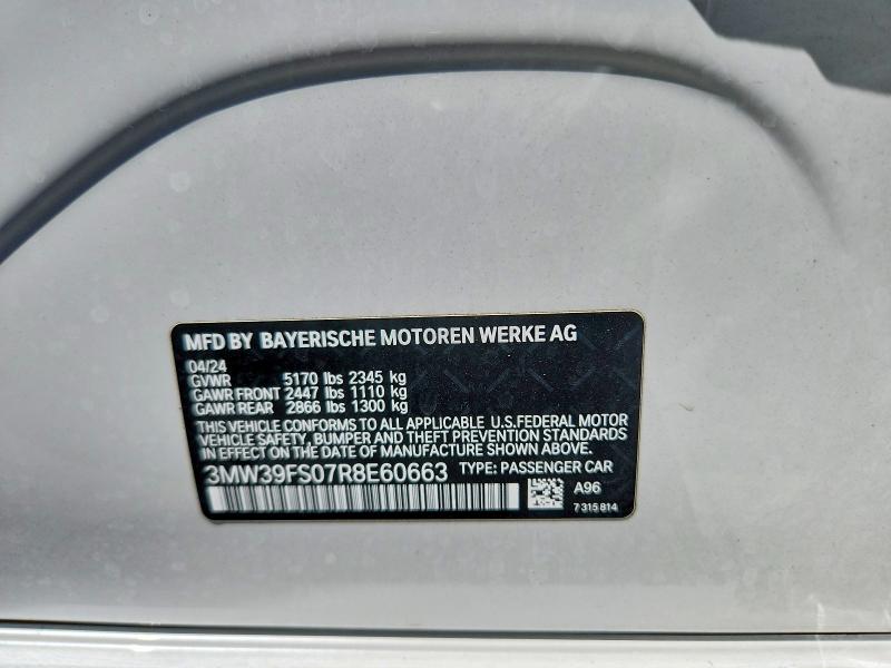 Aukcja sprzedaży 2024 Bmw 330xe, vin: 3MW39FS07R8E60663, numer aukcji: 67860806
