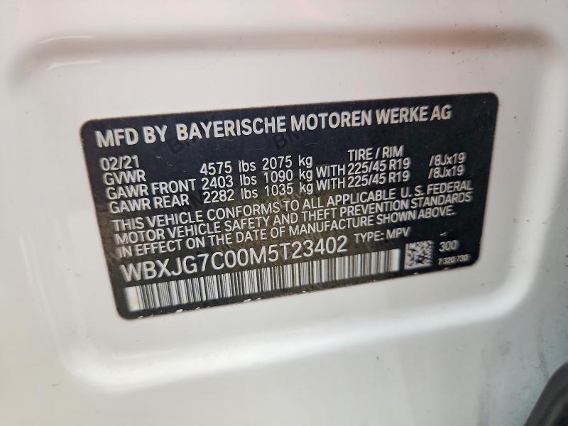 2021 Bmw X1 მანქანა იყიდება აუქციონზე, vin: WBXJG7C00M5T23402, აუქციონის ნომერი: 70324786