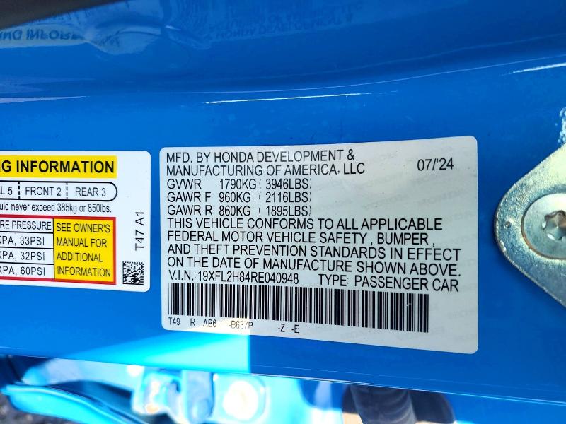 Aukcja sprzedaży 2024 Honda Civic, vin: 19XFL2H84RE040948, numer aukcji: 67427026
