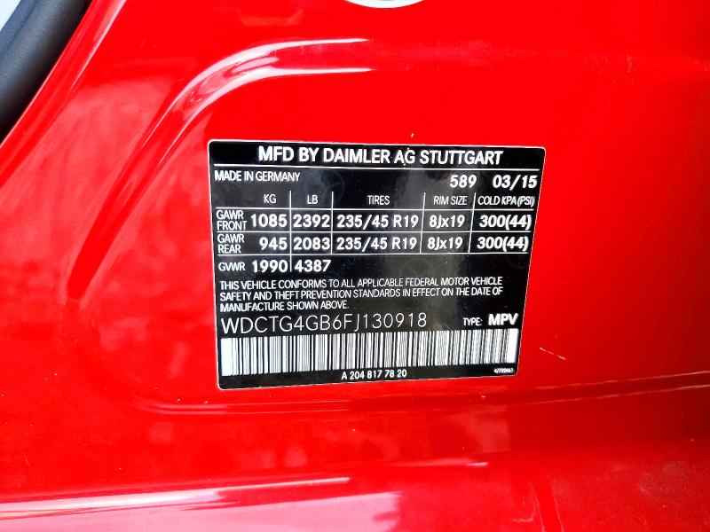 2015 Mercedes-benz Gla მანქანა იყიდება აუქციონზე, vin: WDCTG4GB6FJ130918, აუქციონის ნომერი: 67874566