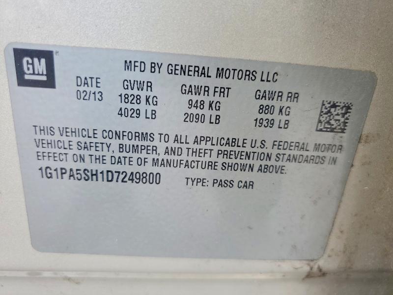 Продаж на аукціоні авто 2013 Chevrolet Cruze, vin: 1G1PA5SH1D7249800, номер лоту: 70626636