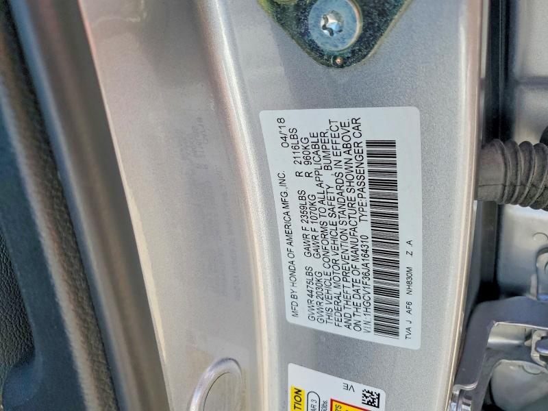 2018 Honda Accord მანქანა იყიდება აუქციონზე, vin: 1HGCV1F36JA164310, აუქციონის ნომერი: 67538146