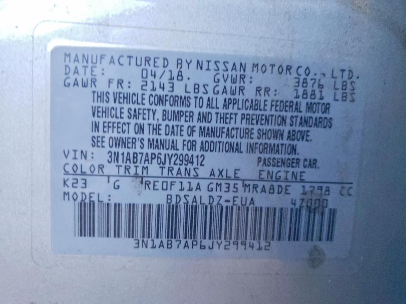 Aukcja sprzedaży 2018 Nissan Sentra, vin: 3N1AB7AP6JY299412, numer aukcji: 69693506