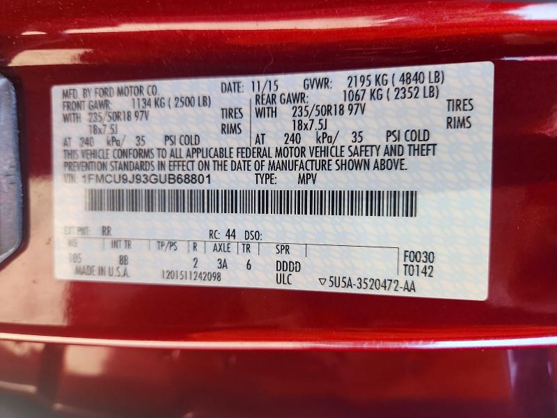 Продаж на аукціоні авто 2016 Ford Escape, vin: 1FMCU9J93GUB68801, номер лоту: 68806406