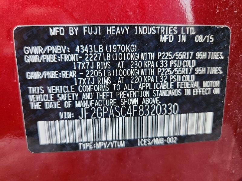 67965446 :رقم المزاد ، JF2GPASC4F8320330 vin ، 2015 Subaru Xv Crosstrek مزاد بيع