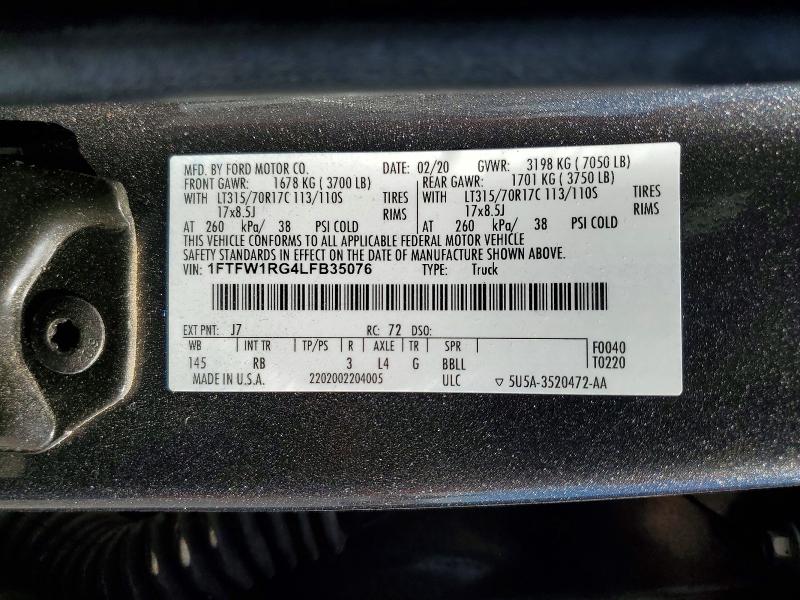 Продаж на аукціоні авто 2020 Ford F150, vin: 1FTFW1RG4LFB35076, номер лоту: 69378576