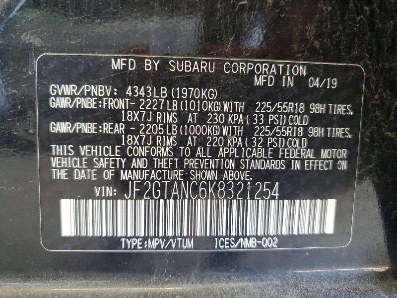 Продажа на аукционе авто 2019 Subaru Crosstrek, vin: JF2GTANC6K8321254, номер лота: 70154936