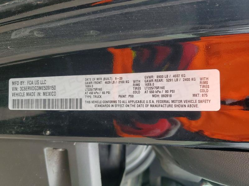 69121016 :رقم المزاد ، 3C6ERVDG3ME509150 vin ، 2021 Ram Promaster 2500 مزاد بيع