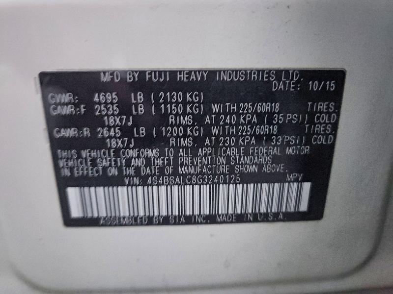 2016 Subaru Outback მანქანა იყიდება აუქციონზე, vin: 4S4BSALC8G3240125, აუქციონის ნომერი: 68208656