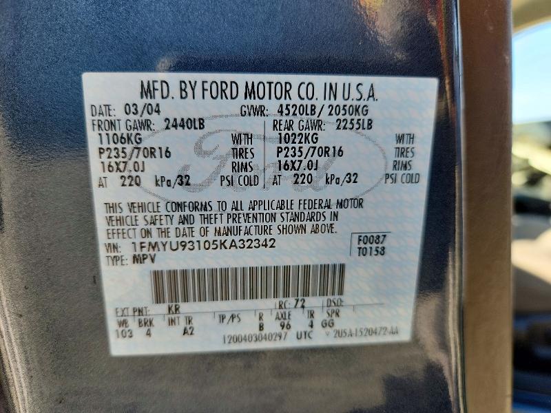 2005 Ford Escape მანქანა იყიდება აუქციონზე, vin: 1FMYU93105KA32342, აუქციონის ნომერი: 69938696