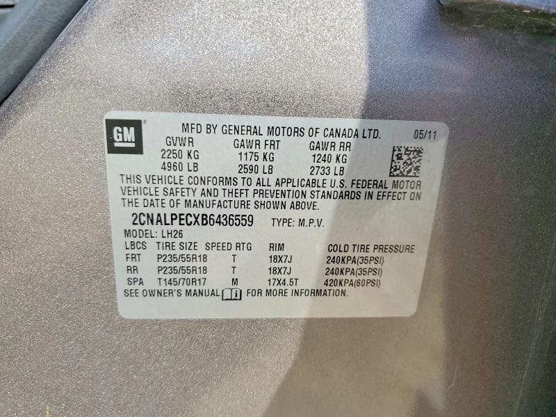 67405526 :رقم المزاد ، 2CNALPECXB6436559 vin ، 2011 Chevrolet Equinox مزاد بيع