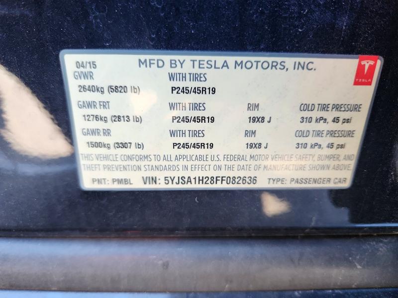 Продажа на аукционе авто 2015 Tesla Model S, vin: 5YJSA1H28FF082636, номер лота: 70790896