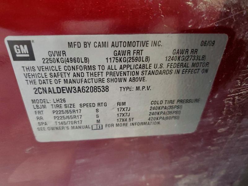 2010 Chevrolet Equinox მანქანა იყიდება აუქციონზე, vin: 2CNALDEW3A6208538, აუქციონის ნომერი: 68313146