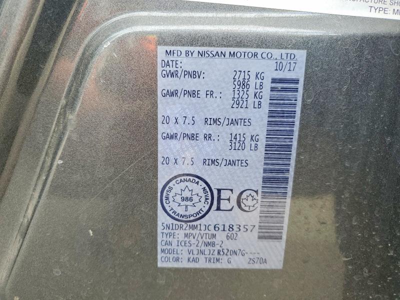 Aukcja sprzedaży 2018 Nissan Pathfinder, vin: 5N1DR2MM1JC618357, numer aukcji: 67206646