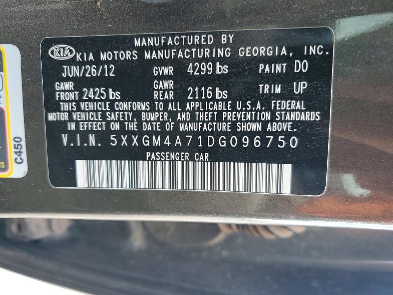 Продаж на аукціоні авто 2013 Kia Optima, vin: 5XXGM4A71DG096750, номер лоту: 70943946