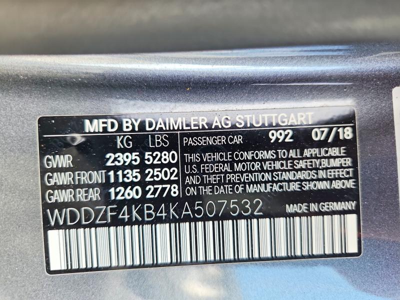 68836656 :رقم المزاد ، WDDZF4KB4KA507532 vin ، 2019 Mercedes-benz E مزاد بيع