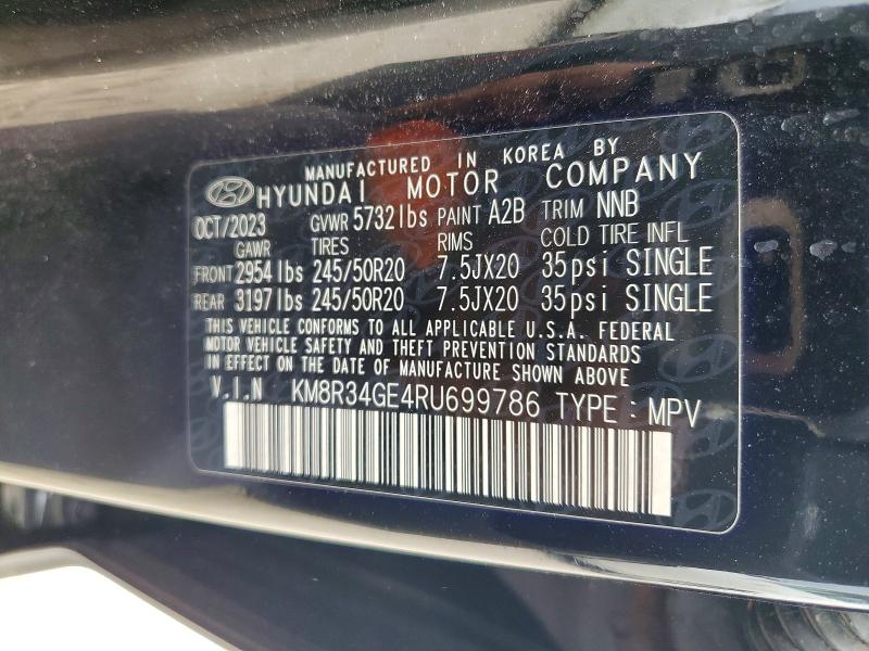 2024 Hyundai Palisade მანქანა იყიდება აუქციონზე, vin: KM8R34GE4RU699786, აუქციონის ნომერი: 69761346
