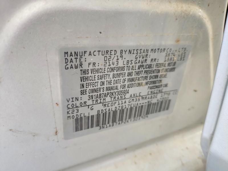 2019 Nissan Sentra მანქანა იყიდება აუქციონზე, vin: 3N1AB7AP2KY305904, აუქციონის ნომერი: 69728346