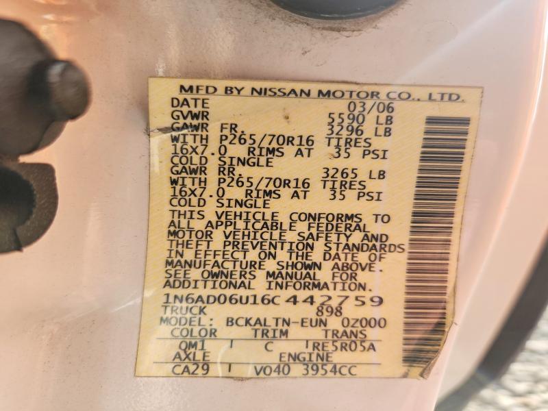 2006 Nissan Frontier მანქანა იყიდება აუქციონზე, vin: 1N6AD06U16C442759        , აუქციონის ნომერი: 68891466