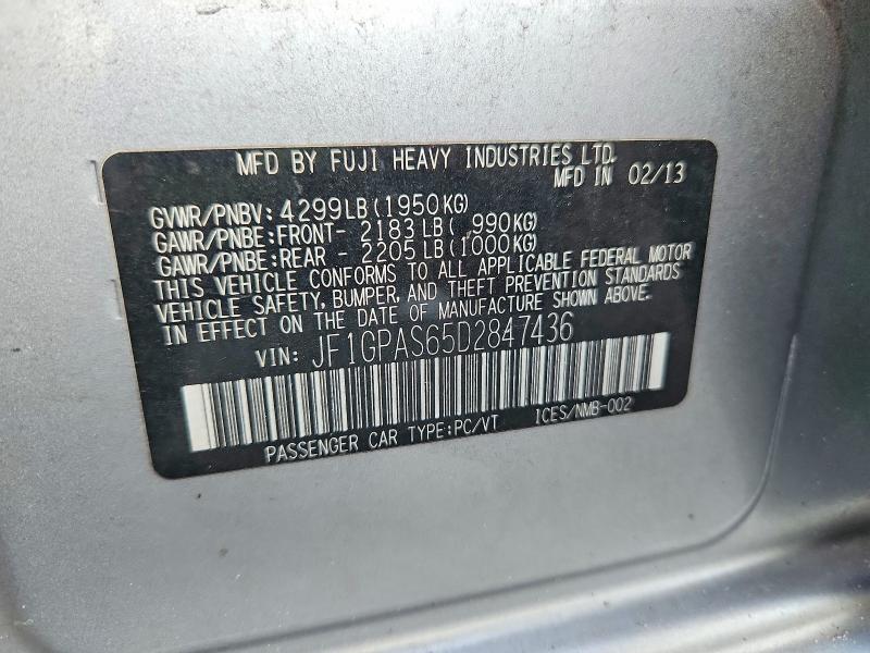 Aukcja sprzedaży 2013 Subaru Impreza, vin: JF1GPAS65D2847436, numer aukcji: 67530136