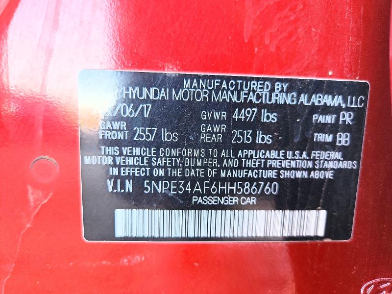 Aukcja sprzedaży 2017 Hyundai Sonata, vin: 5NPE34AF6HH586760, numer aukcji: 67318486