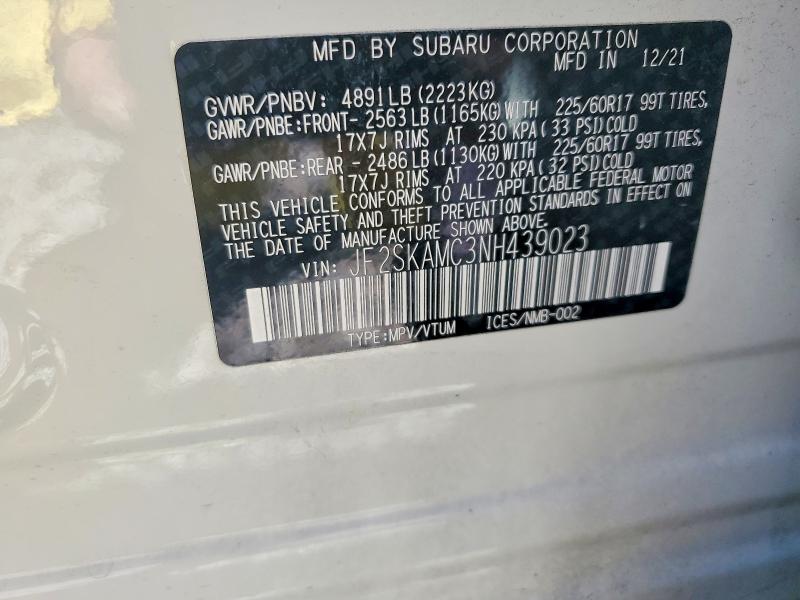 68264426 :رقم المزاد ، JF2SKAMC3NH439023 vin ، 2022 Subaru Forester مزاد بيع