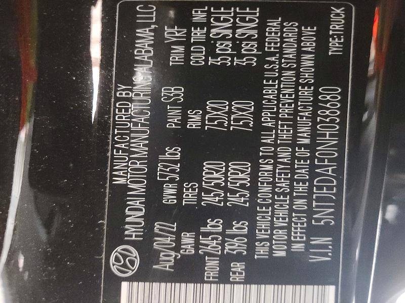 2022 Hyundai Santa Cruz მანქანა იყიდება აუქციონზე, vin: 5NTJEDAF0NH038680, აუქციონის ნომერი: 67808376