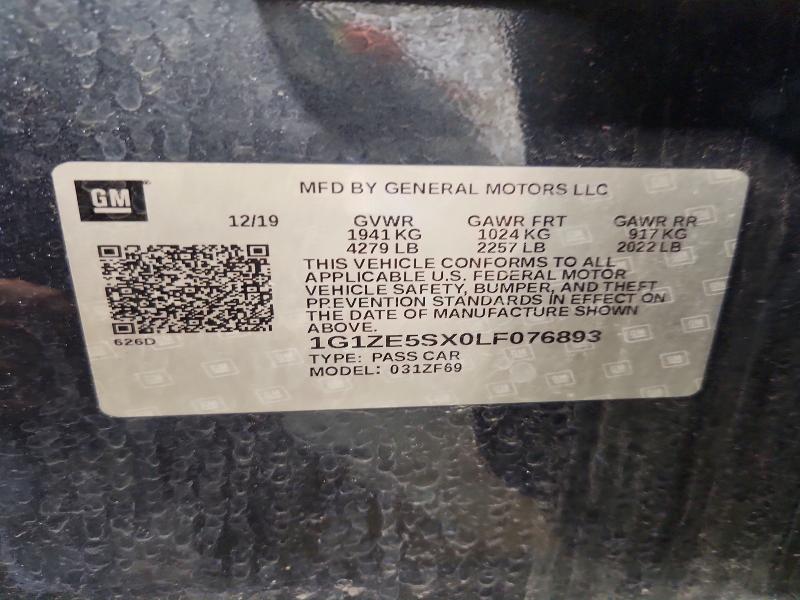69877956 :رقم المزاد ، 1G1ZE5SX0LF076893 vin ، 2020 Chevrolet Malibu مزاد بيع