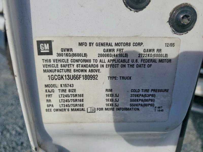 68039616 :رقم المزاد ، 1GCGK13U66F180992 vin ، 2006 Chevrolet Silverado مزاد بيع