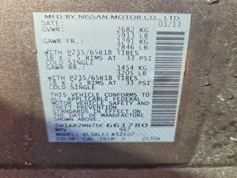 Aukcja sprzedaży 2013 Nissan Pathfinder, vin: 5N1AR2MN7DC661780, numer aukcji: 69946596