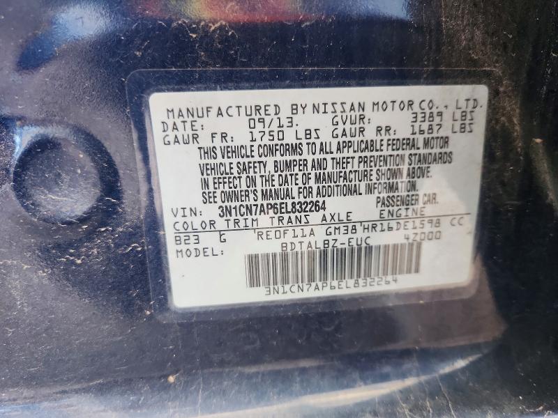 69034076 :رقم المزاد ، 3N1CN7AP6EL832264 vin ، 2014 Nissan Versa مزاد بيع