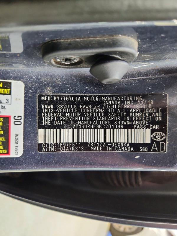 Aukcja sprzedaży 2019 Toyota Corolla, vin: 2T1BURHE9KC201096, numer aukcji: 68617916