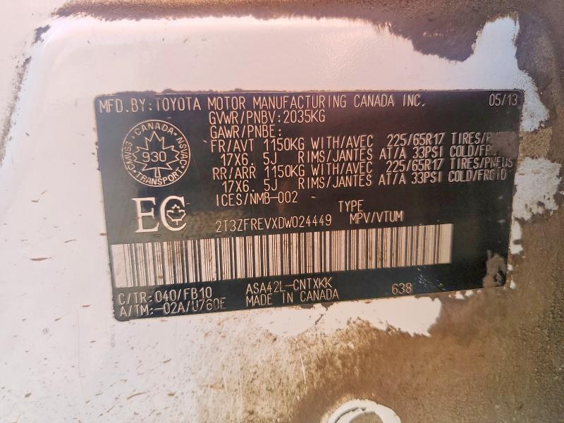 2013 Toyota Rav4 მანქანა იყიდება აუქციონზე, vin: 2T3ZFREVXDW024449, აუქციონის ნომერი: 69069336