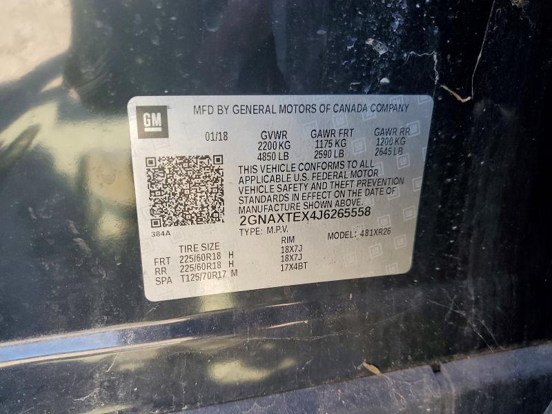 2018 Chevrolet Equinox მანქანა იყიდება აუქციონზე, vin: 2GNAXTEX4J6265558, აუქციონის ნომერი: 69222046
