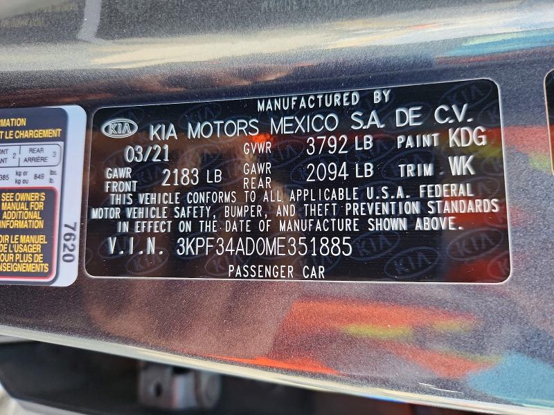 Aukcja sprzedaży 2021 Kia Forte, vin: 3KPF34AD0ME351885, numer aukcji: 67072286