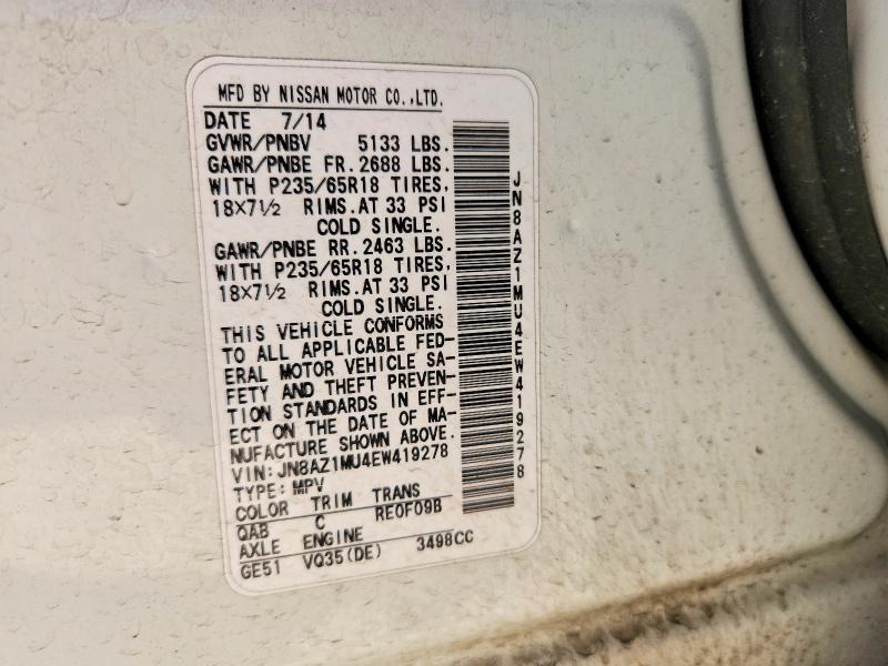 Auction sale of the 2014 Nissan Murano, vin: JN8AZ1MU4EW419278, lot number: 69718946