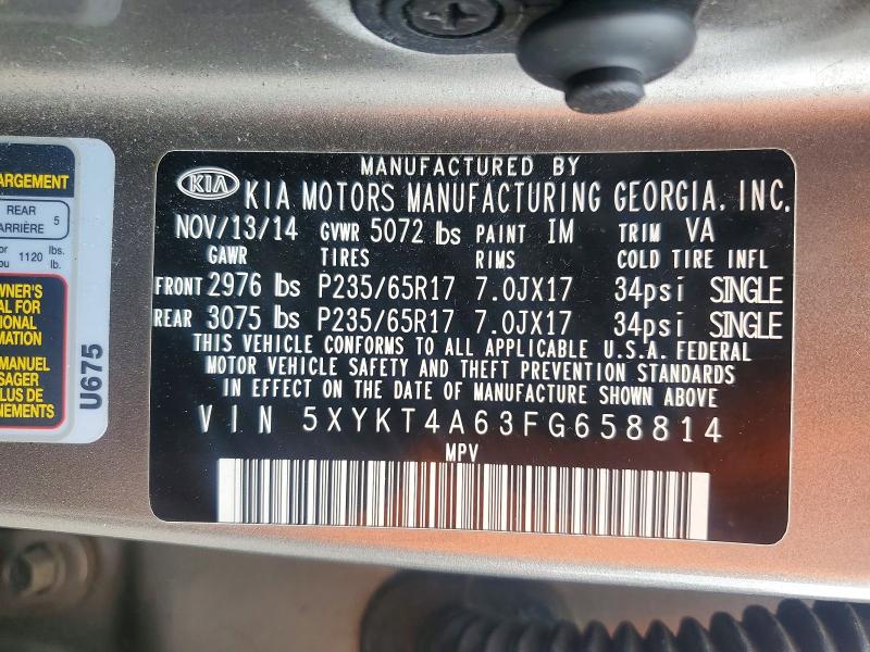 Aukcja sprzedaży 2015 Kia Sorento, vin: 5XYKT4A63FG658814, numer aukcji: 68179436