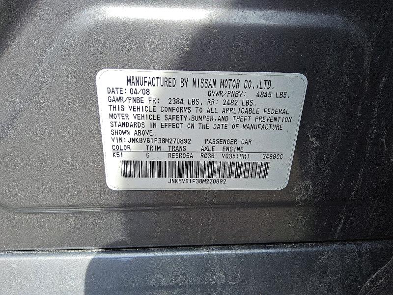 Aukcja sprzedaży 2008 Infiniti G35, vin: JNKBV61F38M270892, numer aukcji: 67784216