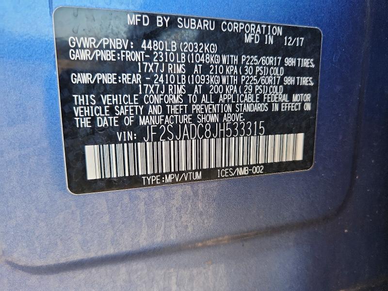 Продаж на аукціоні авто 2018 Subaru Forester, vin: JF2SJADC8JH533315, номер лоту: 67655476